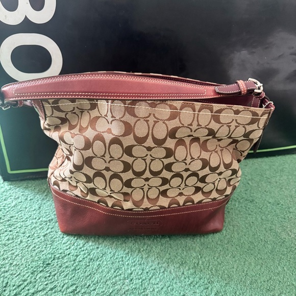 Coach Beige and Burgundy Tote - Picture 1 of 5